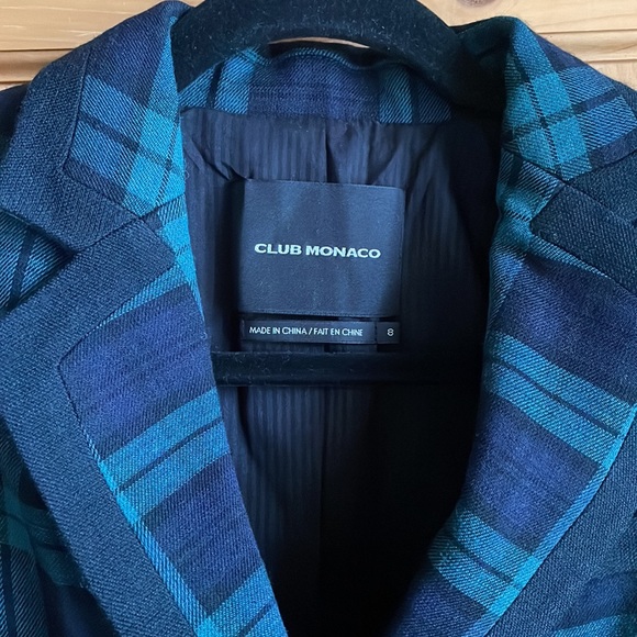 Club Monaco Navy Green Plaid Blazer, size 8 - Picture 5 of 9